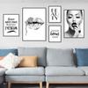 Black And White Fashion Girl Wall Art Pictures Lip Eyebrow Makeup Canvas Painting Beauty Quote Living Room Decor Painting HD3136
