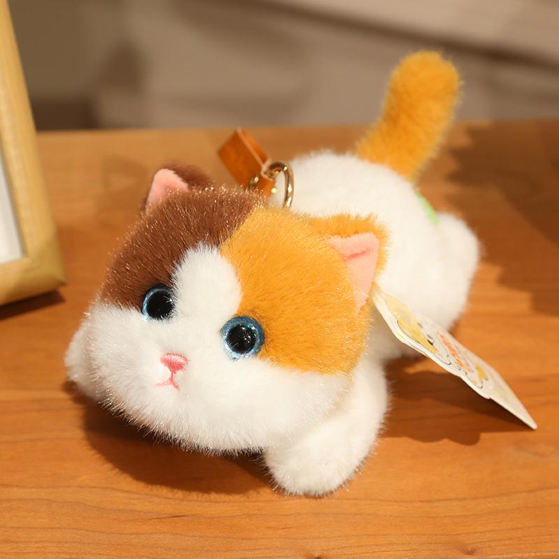 16cm Cute Simulated Lying Cat Plush Keychain Soft Stuffed Animal White Black Kitten Pendant Doll Kids Birthday Gift