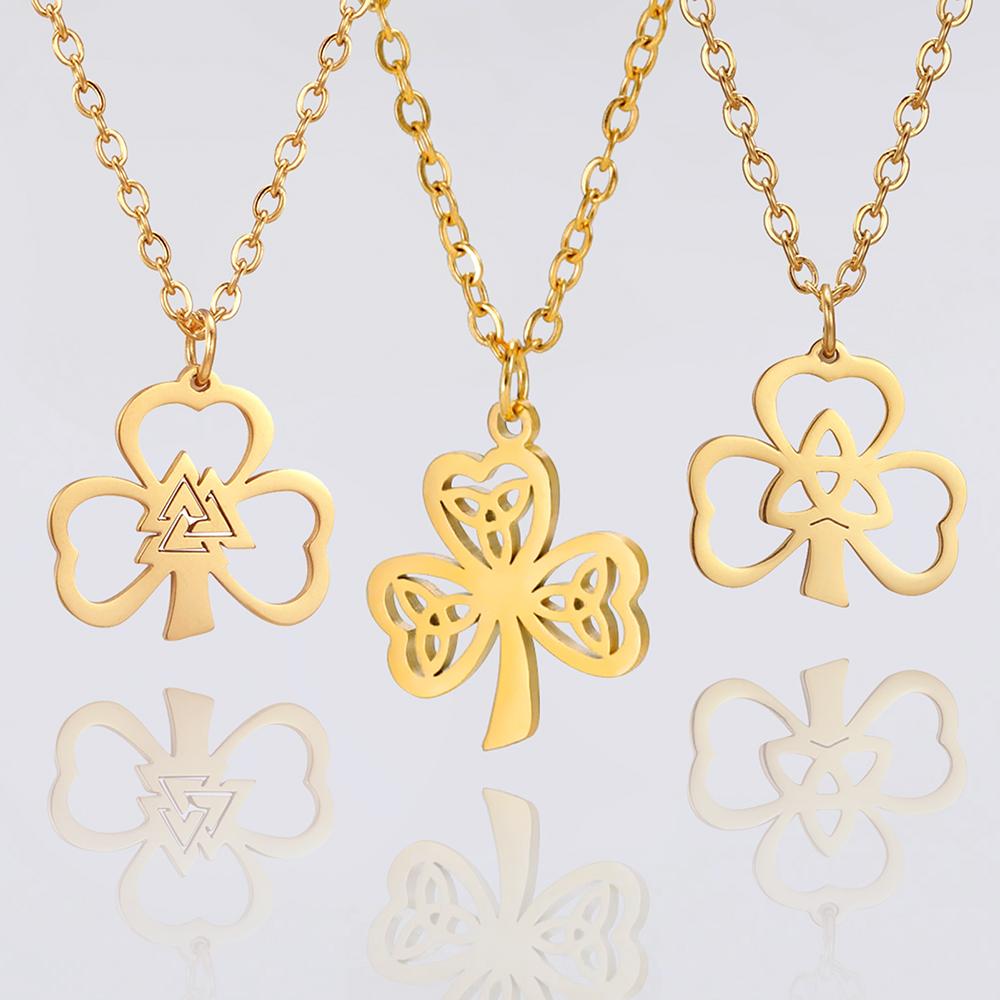 Dawapara Shamrock Lucky Necklace Three Leaf Heart Trinity Knot Irish St Patrick Symbol Charm Stainless Steel Religious Amulet