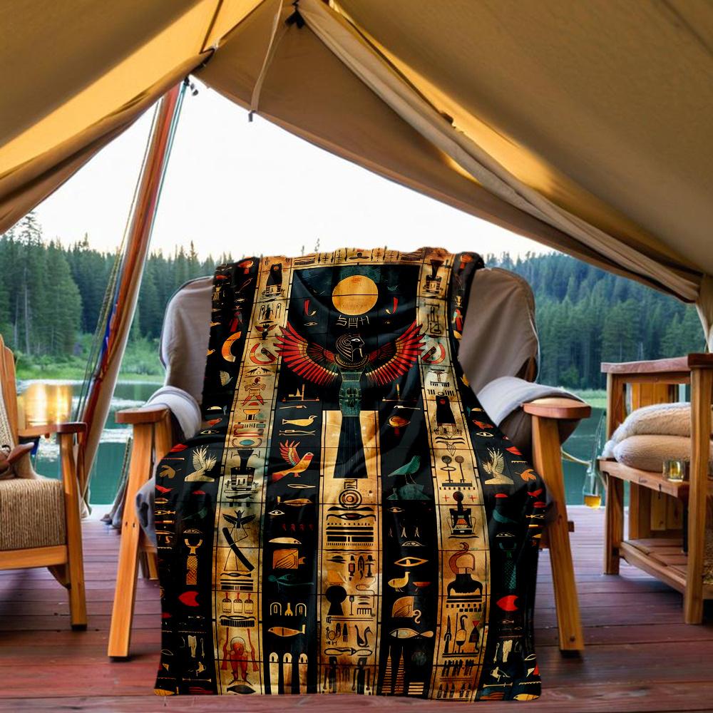 1pc Hieroglyphics Sphinx Flannel Blanket, Comfortable and Warm Blanket, for Camping Sofa Bed and Couch Office031