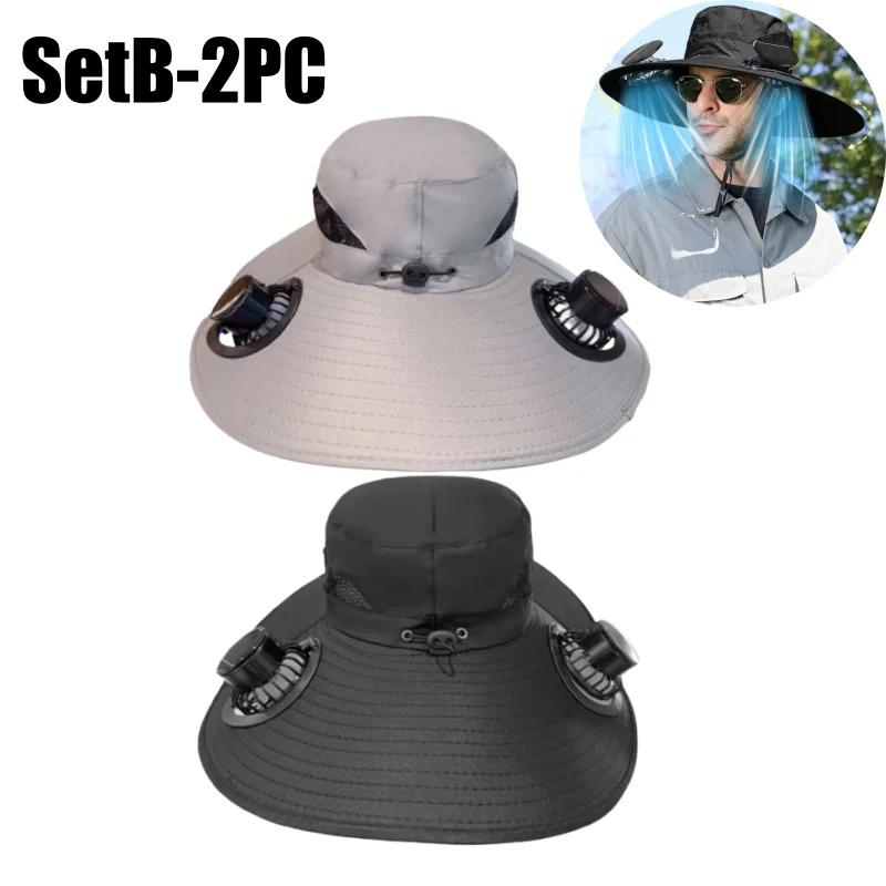 Quick Dry Bucket Hat with Solar Powered Fan USB Charging Sun Hat for Men Outdoor Hiking Camping Fishing Cooling Wear