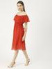 Moomaya Printed Off-Shoulder Poly Georgette Midi Dress Cinched Long Dress