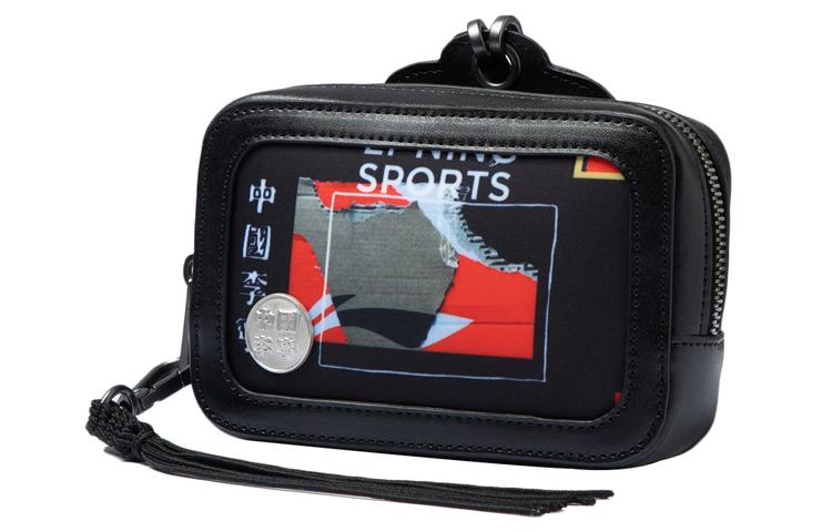 Li Ning Polyurethane Fabric Crossbody Bag, Shoulder Bag Unisex Black ABJR050-4
