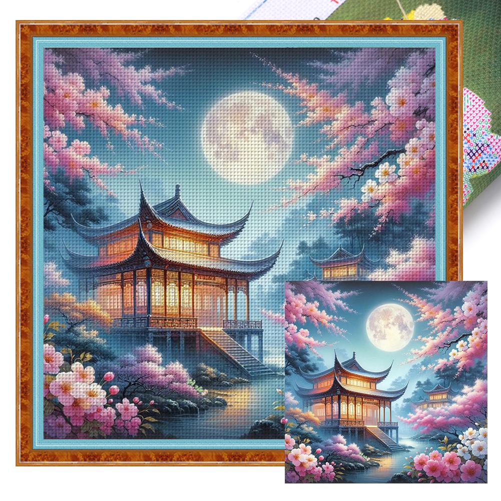 Full Embroidery Eco-cotton Thread 11CT Printed Pavilion Cross Stitch Kit Art