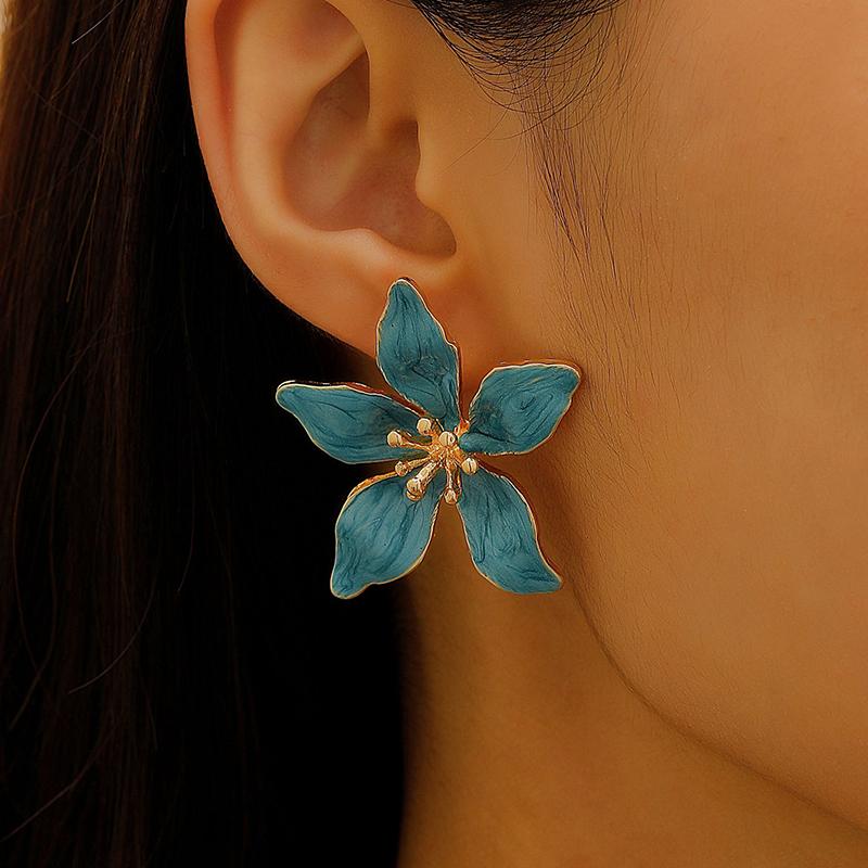 2026 Vintage Drop Glazed Flower Earrings for Women Elegent Sweet Y2K Stud Earrings Exaggerated Jewelry Accessory Gift