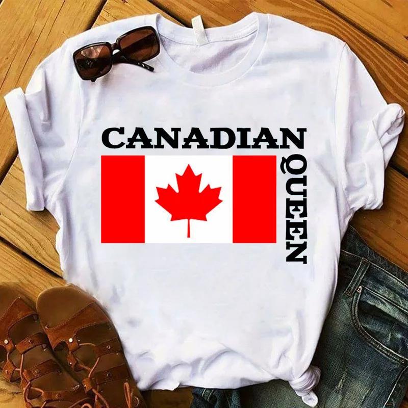 Den Kanady Javorový list Vlajka Potisk Dámské Tričko Krátký rukáv O-výstřih Volné Dámské Tričko Dámské Tričko Topy Camisetas Mujer