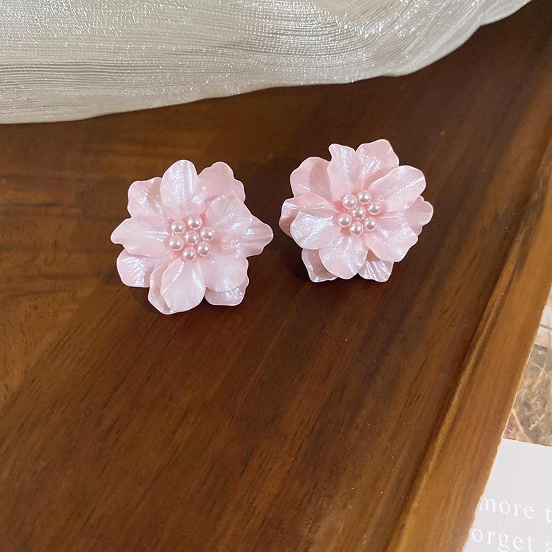 Super fairy pink flower love fringed earrings versatile temperament earrings light luxury earrings women