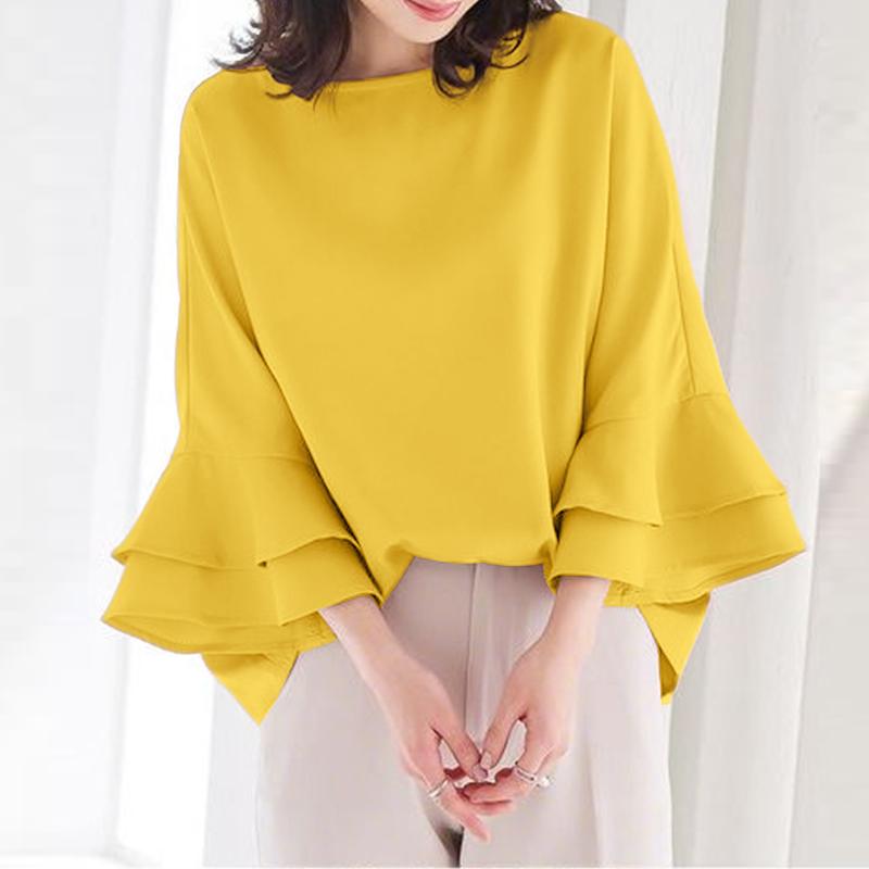 

ZANZEA Женская свободная блузка с круглым вырезом и рукавами-фонариками в повседневном стиле 2XL жёлтый