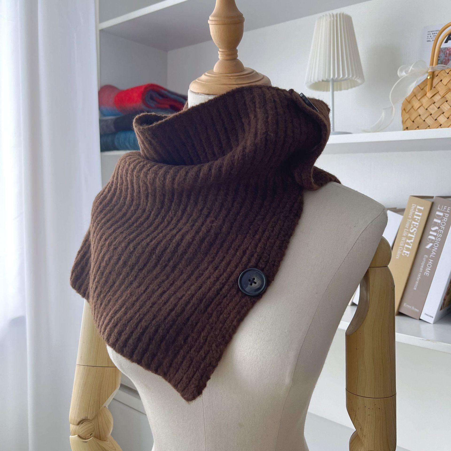 

Съемные пуговицы Однотонный вязаный шерстяной шарф Женский осенне-зимний новый внешний платок с пуговицами кофейный