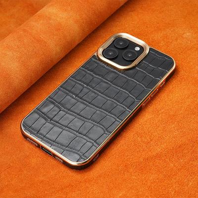 Suitable for Apple 16promax Phone Case, Crocodile Pattern Electroplated IPhone16 Full Cover Anti-drop Men's Luxury Leather Case