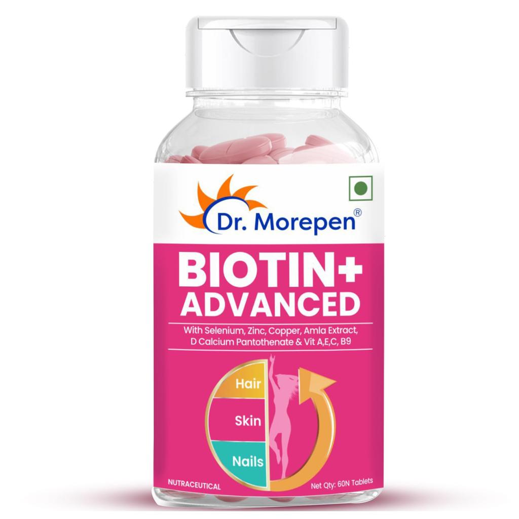 DR. MOREPEN Biotin+ Tabs | With Multivitamins, Amino Acids, Natural Extract of Amla, Turmeric & Green Tea, Bhringraj & Brahmi | (60 Tablets)