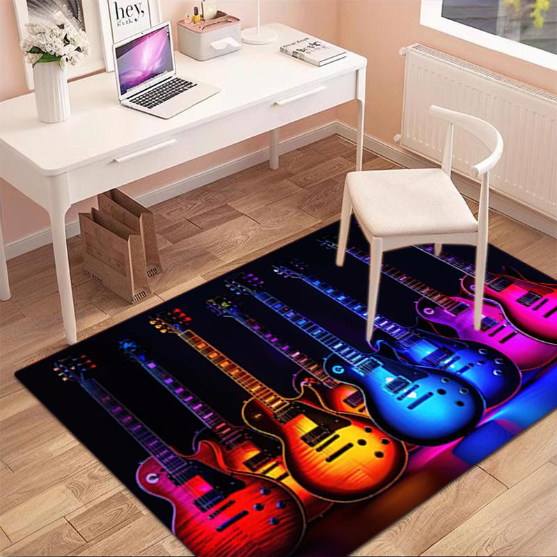 1Pc Electric guitar theme Printed circular carpet, home door mat, outdoor travel protection carpet A3