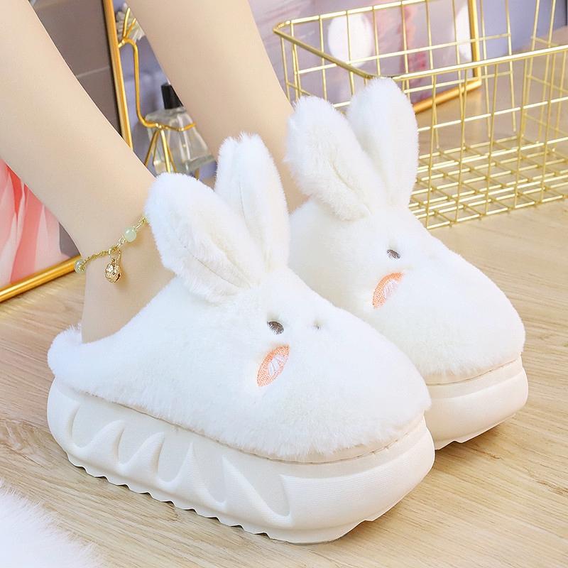 Fashion White Rabbit Hare Slippers Women's Cute Animal Platform Home Mules Shoes Girls Bedroom Plush Slides Slipper Ears Indoor Shoes