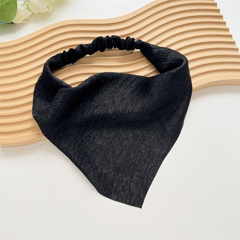 

Summer Women Solid Color Head Scarf Vintage Triangle Bandanas Chiffon Elastic Hairbands Children Girl Headbands Hair Accessories чорний