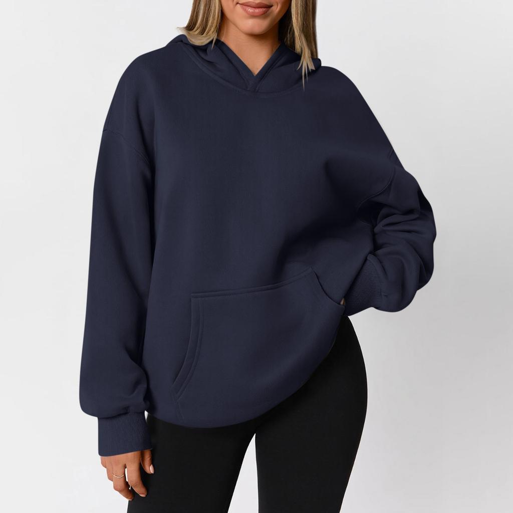 Women's  Fashion Zipper Hoodie Long Sleeve Hooded Pullover Sweatshirt Casual Solid Color Tops With Pockets