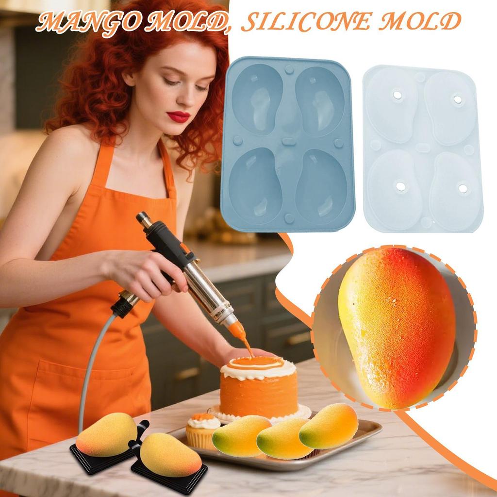 3D Mango Silicone Mold 4-Cavity Food Grade Mousse Cake Molds Kitchen Baking Tools for Wedding Party Desserts Pastry Bakeware