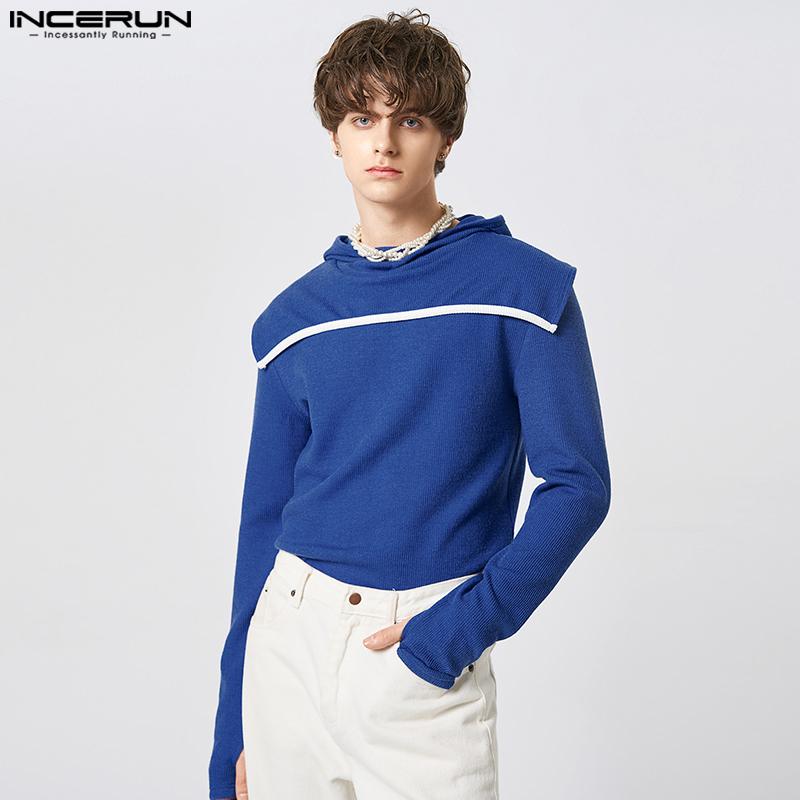 

INCERUN Весенние мужские цветные вязаные топы с капюшоном и длинными рукавами