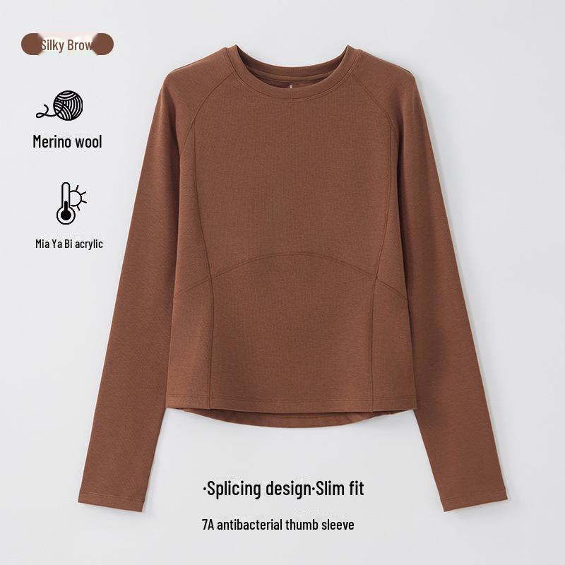 

Женская рубашка с круглым вырезом из мериносовой шерсти и немецкого бархата — А-образная строчка и утолщенная ткань, украшающая кожу M