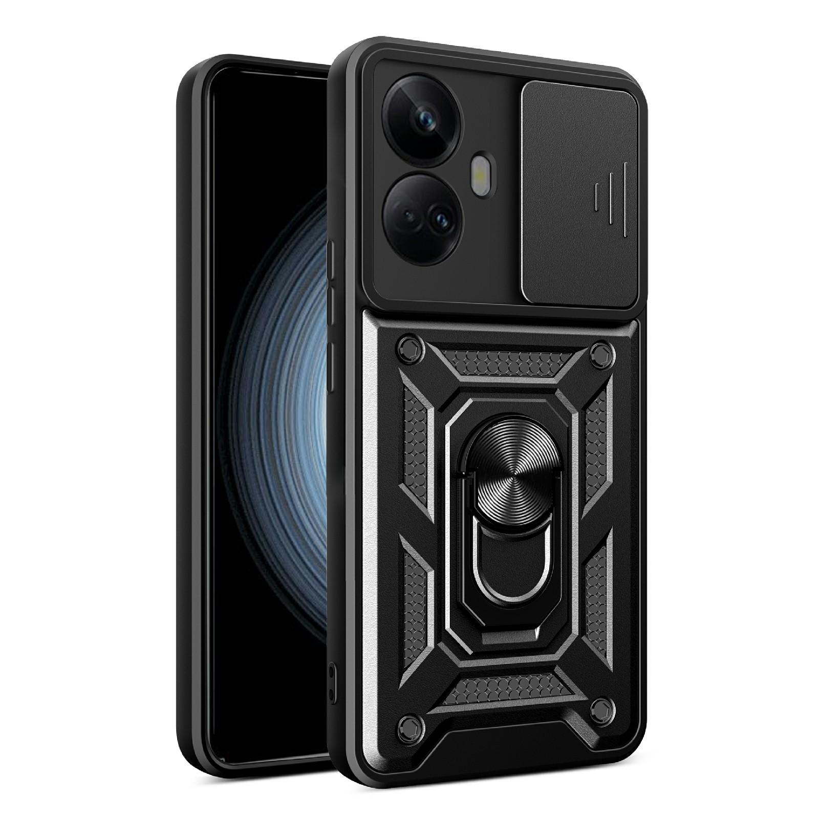 

For Realme 10 Pro+ 5G Kickstand Phone Holder Sliding Camera Cover PC+TPU Phone Case Black