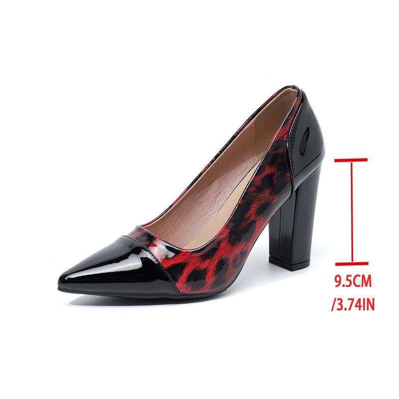 Damskie Wysokie Grube Obcasy Blokowe Zamknięty Nosek Panterka Wsuwane Szpiczasty Nosek Buty na Obcasie Blokowym do Pracy Sukienki Biura Wesela Imprezy Buty Damskie