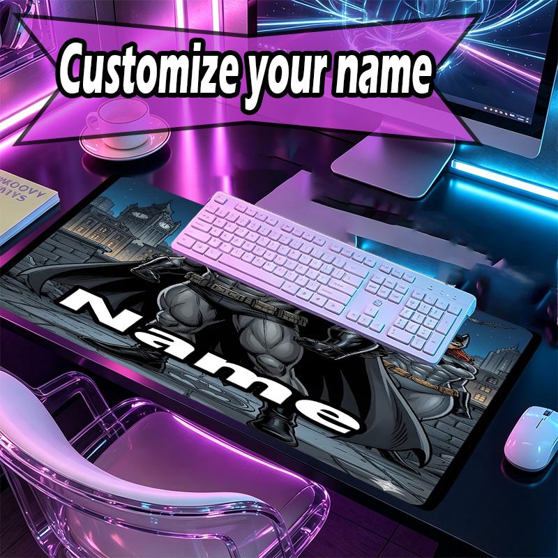 Custom Name Personalized Batman Pattern Mousepad, Laptop PC Desk Mat, Decorative Desk Mat for Home Keyboard Pad Gift