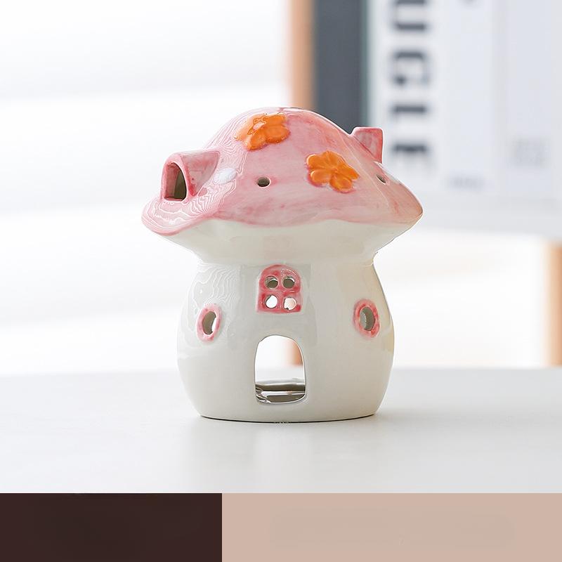 Creative Cartoon Ceramic Mushroom Candlestick Tea Candle Aromatherapy Candle Night Light Festival Gift Ornament Creative Gift розовый