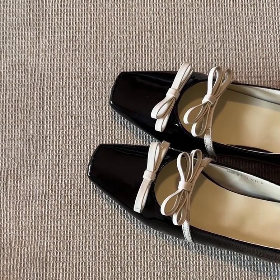 Mary Janes Ballet Flat Shoes French Butterfly Knot Low Cut Versatile Elegant Women's Shoes Round Toe Rubber