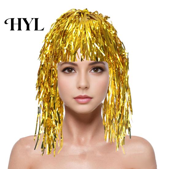 Party Accessory Foil Tinsel Wigs for Adults Fancy Dress Shiny Wig Glow Metallic Masquerade Disco Hat Photo Booth Prop Cosplay Supplies Long-Lasting
