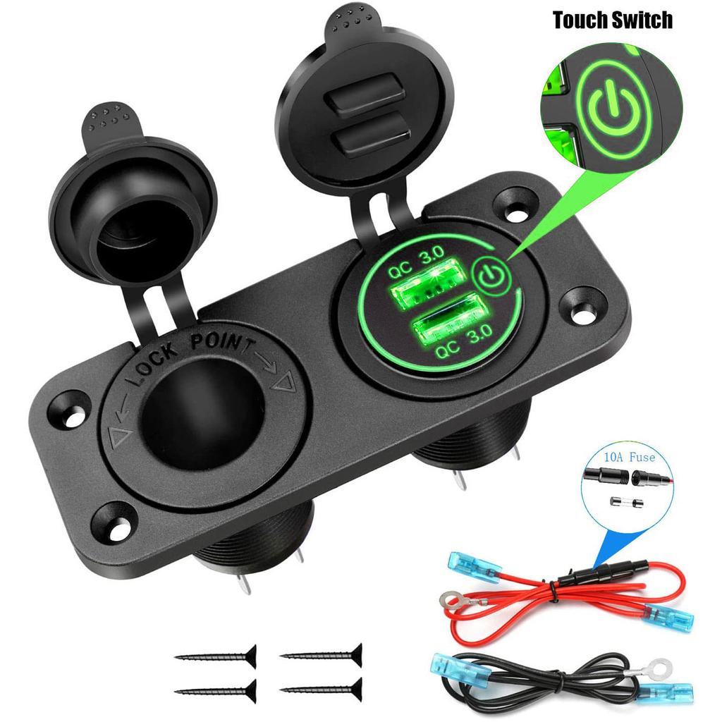 12V Marine Dual Quick Charge 3.0 USB Charger Outlet Splitter Waterproof Power Panel Adapter for Car Boat Motorcycle RV Truck ATV