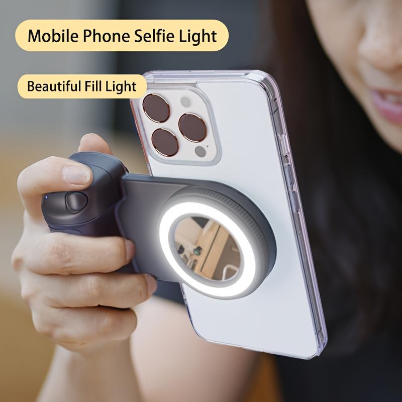 Magnetic Mobile Phone Handle, Smart Phone Camera Holder, Detachable Remote Control Shutter, Self Lighting, Easy To Take Selfies