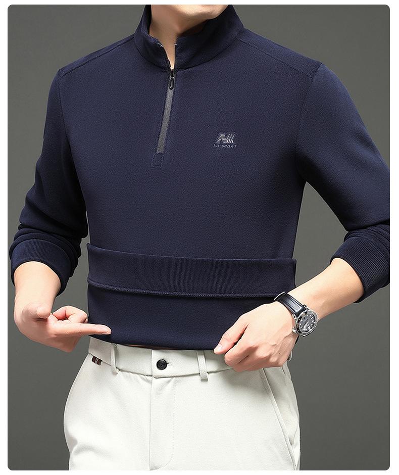 Herren Hoodie mit halbem Reißverschluss und Stehkragen, leichter Luxus, verdickt - Warm, hautfreundlich, gebürstete Basisschicht für Herbst/Winter.