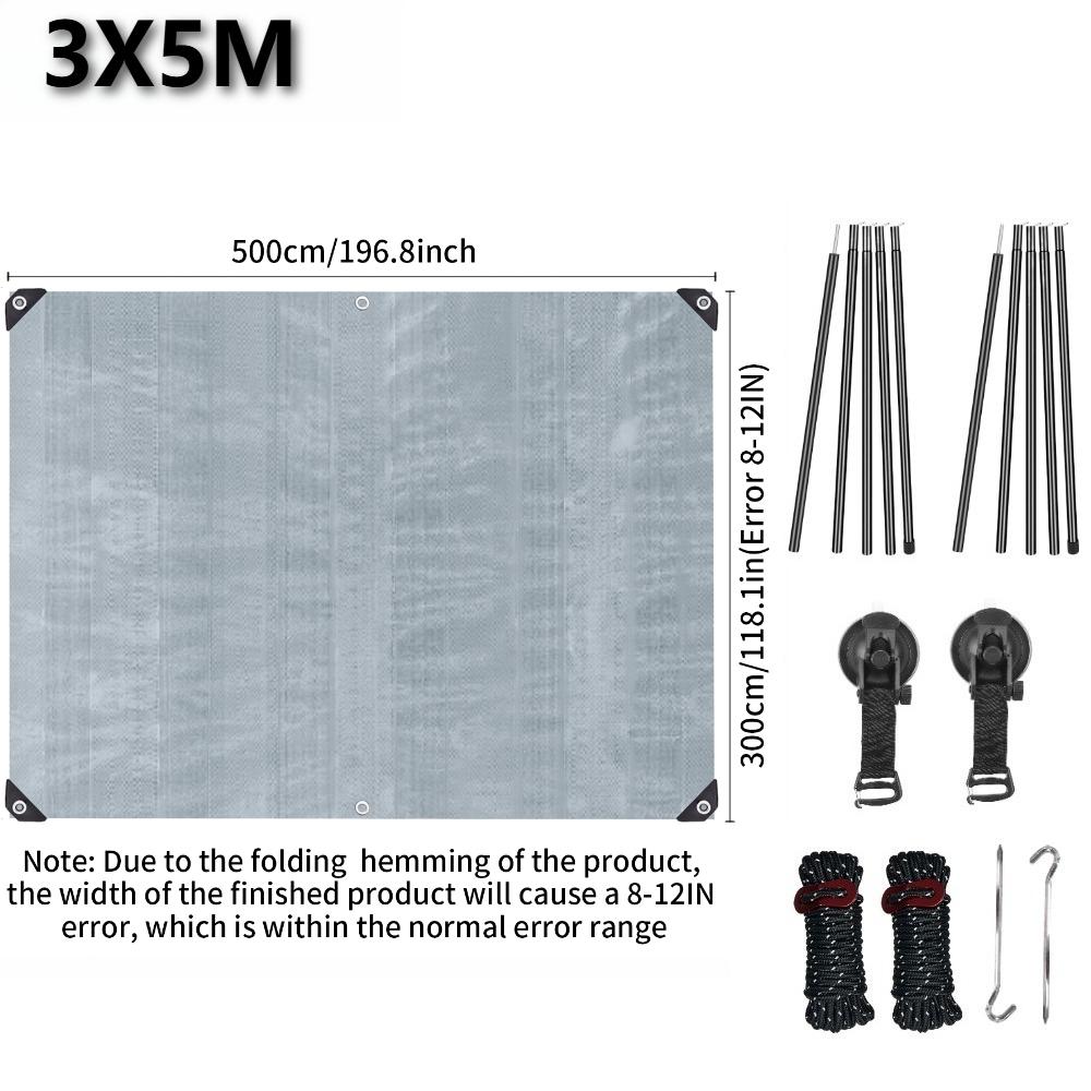 PE Car Awning Canopy with Pole Kits Anti-UV Waterproof for Car SUV Universal Tent Awning Shade Sun Shelter Rooftop Camping Tarps