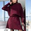 European and American style semi-turtleneck sweater set women's autumn and winter new loose knitted A-word hip-wrapped skirt two-piece set