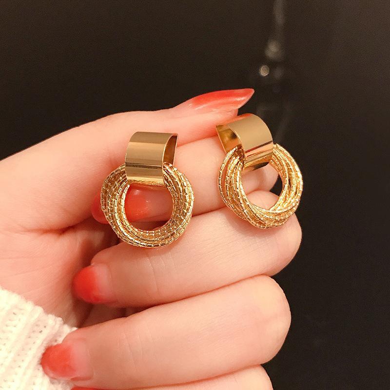 Retro Metal Gold Color Multiple Small Circle Stud Earrings For Women Jewelry Fashion Wedding Party Earrings Jewelry Gift