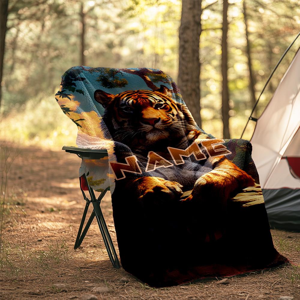 Tiger In Forest Outdoor Customize Your Name Blanket Soft Comfortable Lightweight All Season Multi Use Blanket For Travel Camping Picnic Sofa Office