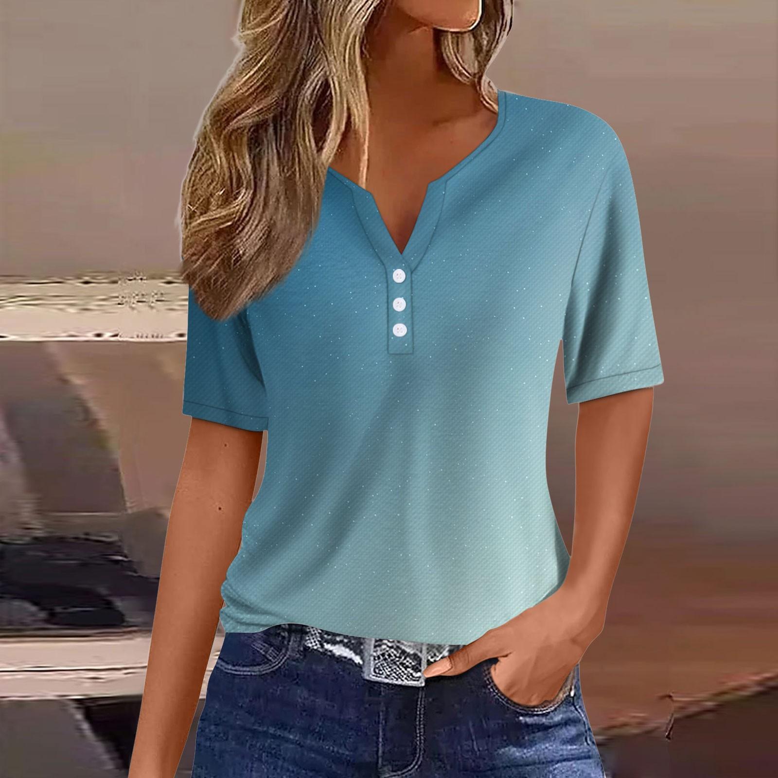 

Жен. Футболка Футболка С принтом Пуговицы С короткими рукавами Повседневные Выходные Мода Классический V-образный вырез Обычный Верх M