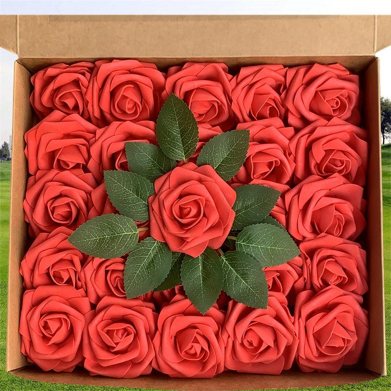 

25pcs Rose Artificial Flowers Foam Fake Roses Wedding Bouquets Centerpieces Mothers Day Valentines Gifts Party Decoration no box красный