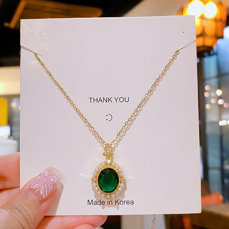 Luxury Full Zircon Red Crystal Pendant Necklace For Women Titanium Steel Girls Couple Lady Gift Fashion Jewelry