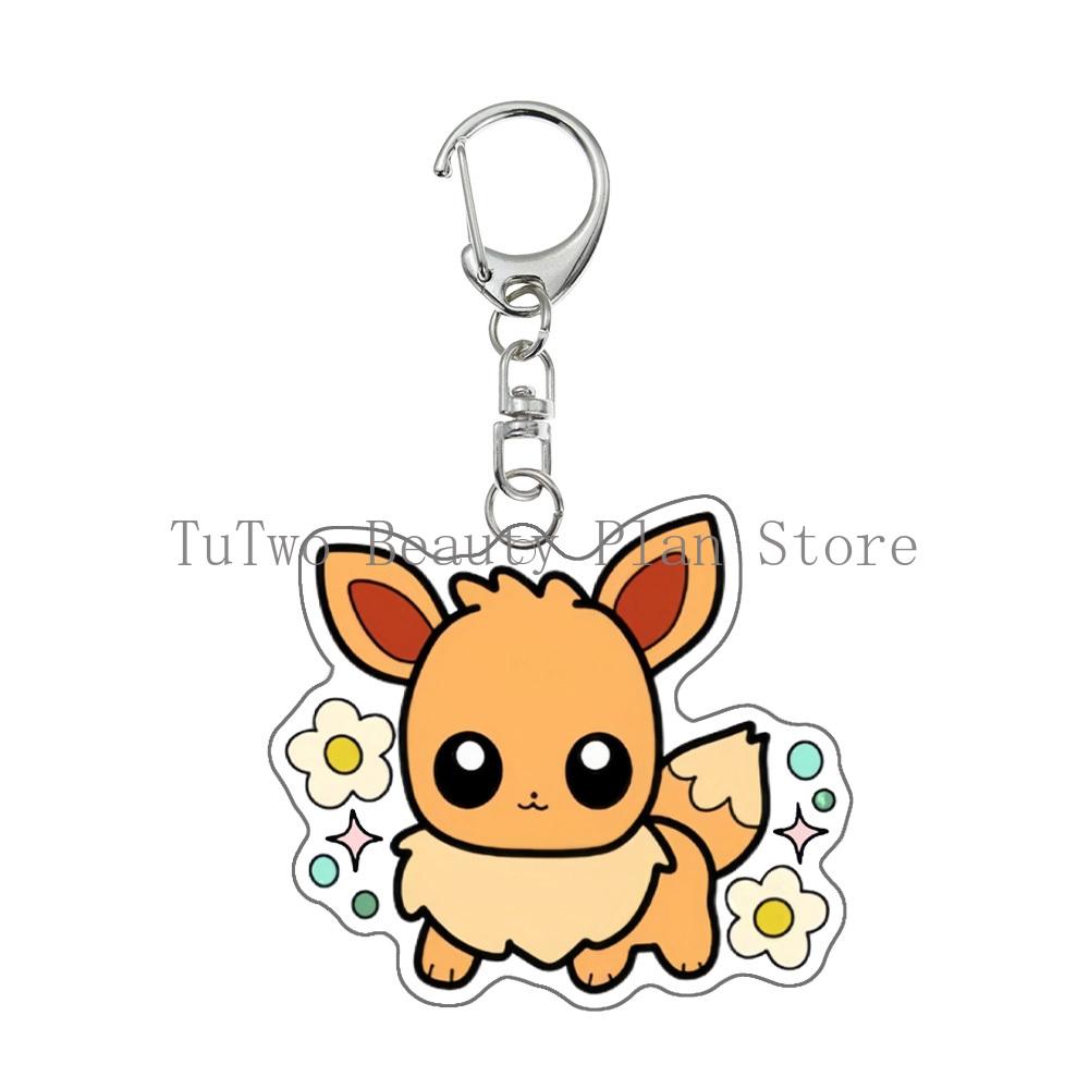 Kawaii Cute Figure Anime Acrylic Keychain Flareon Glaceon Umbreon Eevee Espeon Glaceon Cartoon Pendant Keyring Jewelry Gift Toys