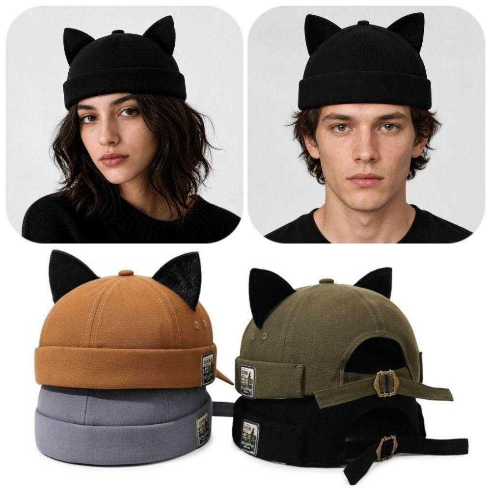 Cute Cat Ears Brimless Hat Breathable Woman's Landlord Hat Solid Color Docker Hat Streetwear
