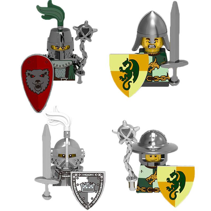 MOC Mittelalterliche Burg Grüner Drachenritter Figuren Bausteine Antiker Römischer Soldat Waffe Schild Kriegspferd Jungen Spielzeug Geschenk K149
