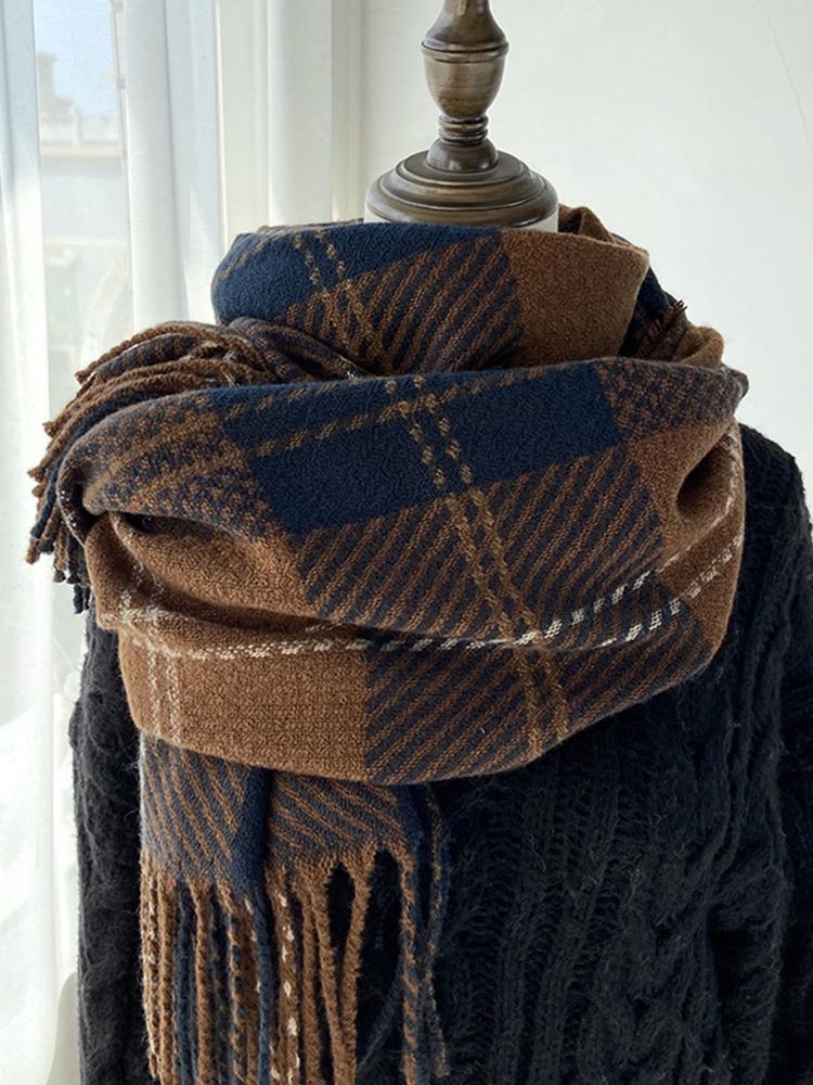Autumn Winter Women Knitted Scarf Headscarf Lady Men Casual Preppy Plaid Tassel Scarve Mujer Male Foulard Wrap Shawl New Korean