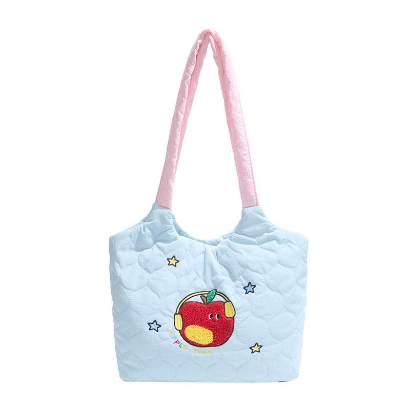

Cartoon Apple Tote Bag New Fashionable Large-capacity Versatile Handbag синий