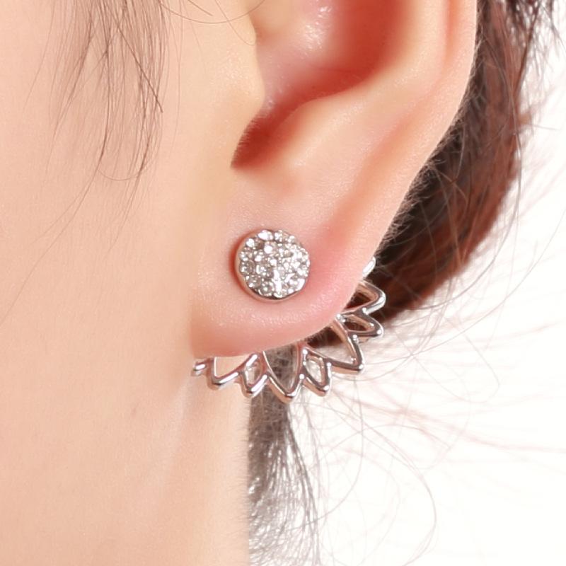 Hohle Blume Ohrstecker für Damen Kupferfarbenes Metall Koreanische Niedliche Doppellagige Florale Ohrringe Party Elegant Zirkon Geschenk