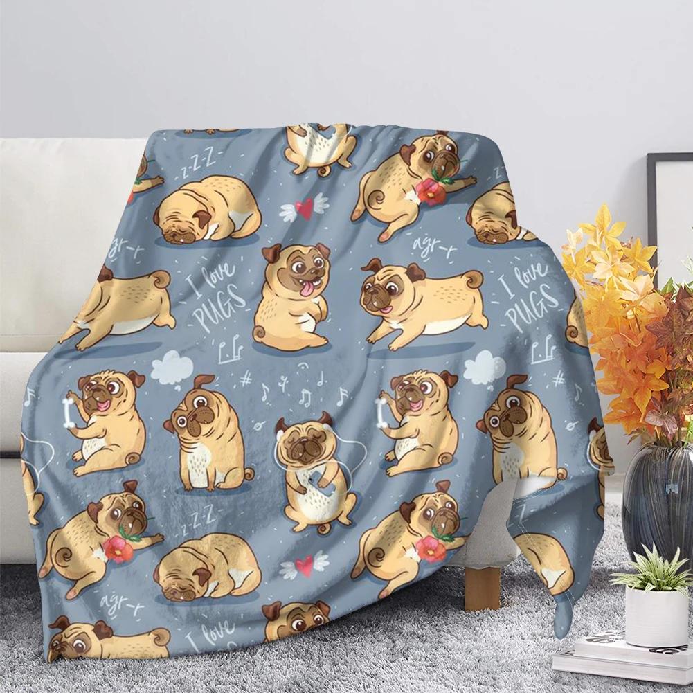 Pug Dog Blanket Lovey Animal Soft Warm Fall Chair Flannel Throw Blankets Cartoon Pet Puppy Print Bed Sofa Blanket King Queen