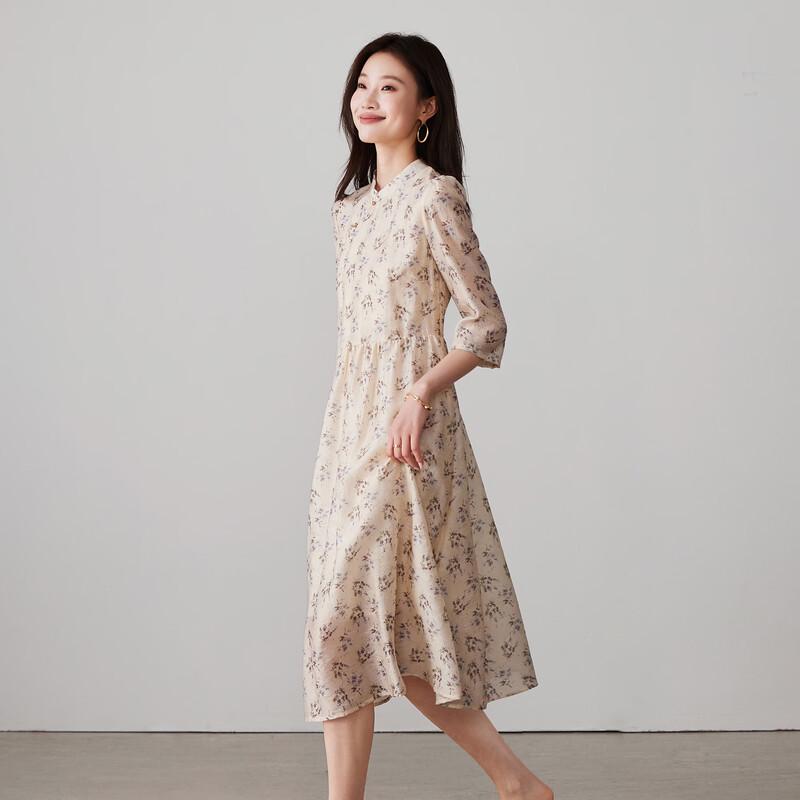 SOFSIL 2026 Spring Floral Cheongsam Button Mid-length Dress