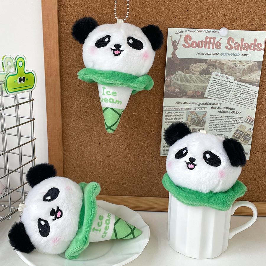 Adorable Mini Panda Plush Toy Keychain Soft Cotton Cute Animal Doll White Green