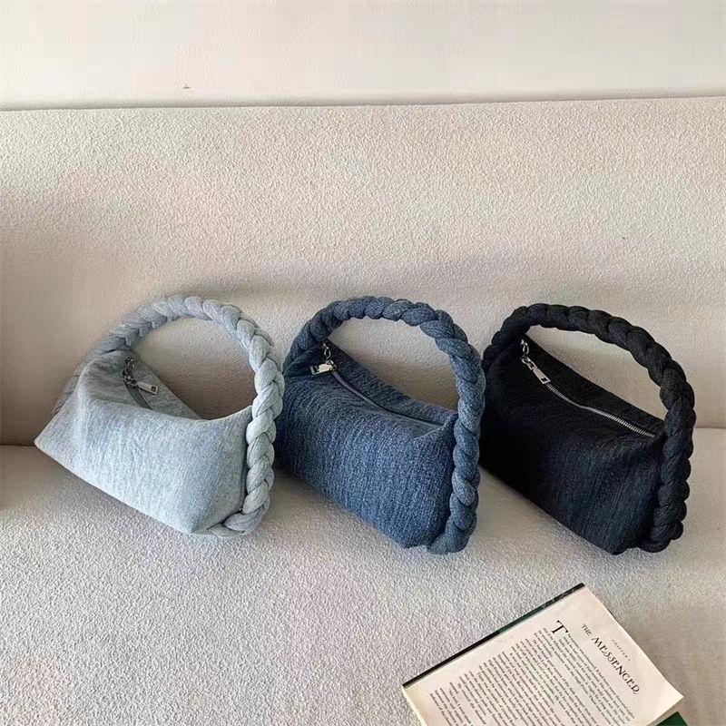Fried Dough Twists Armpit Denim Handbag Fashion Chain Messenger Bag One Shoulder Dumpling Knitting