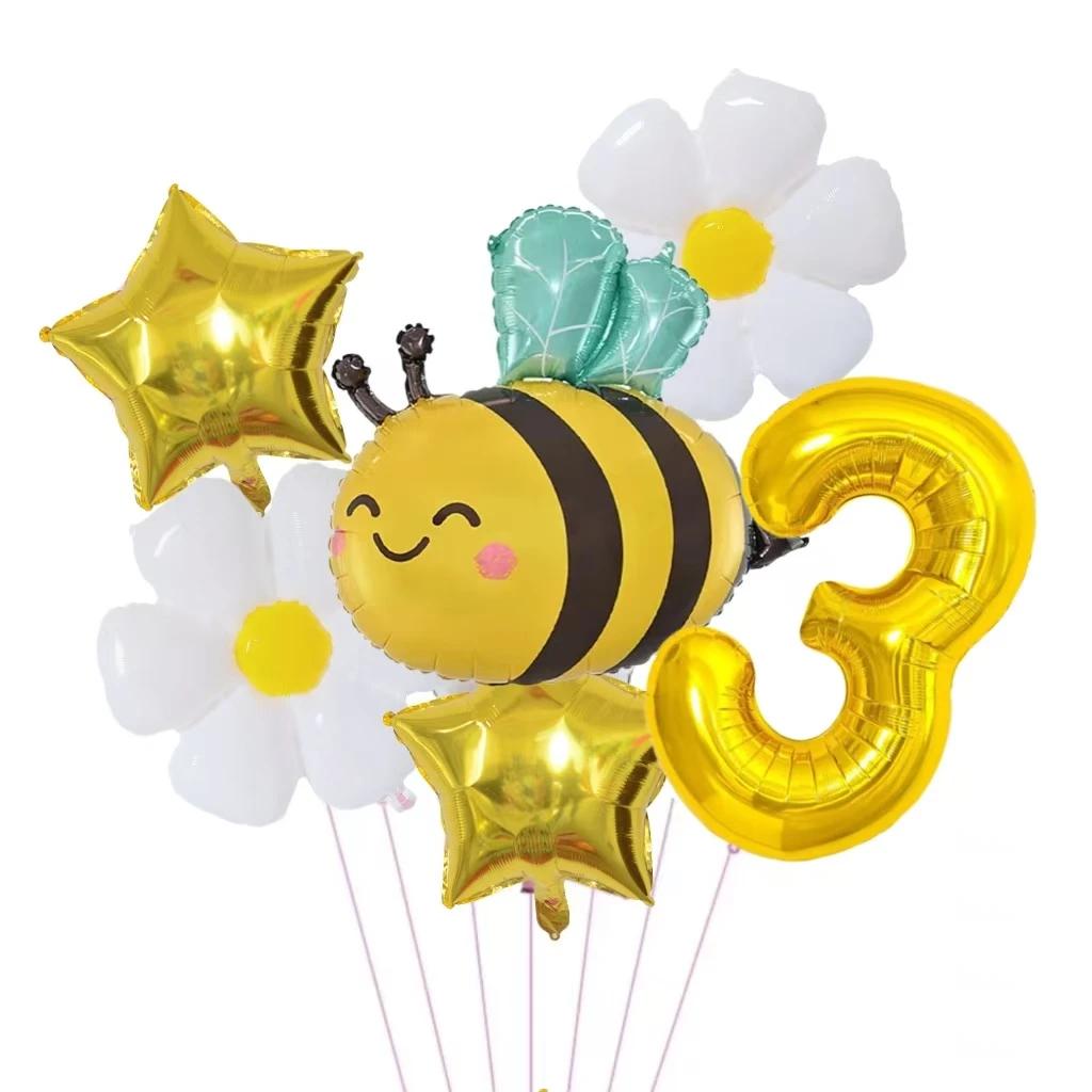 1Pc Bee Daisy 32 Inch Number Foil Balloon Set Kids 0-9 Years Old Birthday Anniversary Graduation Mother'S Day Party Decoration