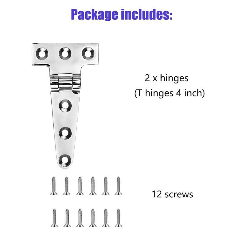 A84E-Marine Grade T Hinges, Boat Hinges, No Noise, Heavy Duty 316 Stainless Steel With Screws (2 PCS)